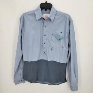 Western Rise Men's Shirt M Blue Pioneer Pop Over Nylon Button Long Slv Outdoor